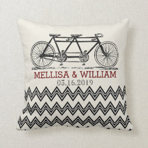 Retro Tandem Bicycle Zigzag Chevron Wedding Gift Cushion