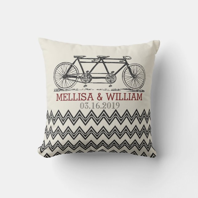Retro Tandem Bicycle Zigzag Chevron Wedding Gift Outdoor Cushion (Front)