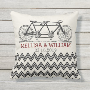 Retro Tandem Bicycle Zigzag Chevron Wedding Gift Outdoor Cushion