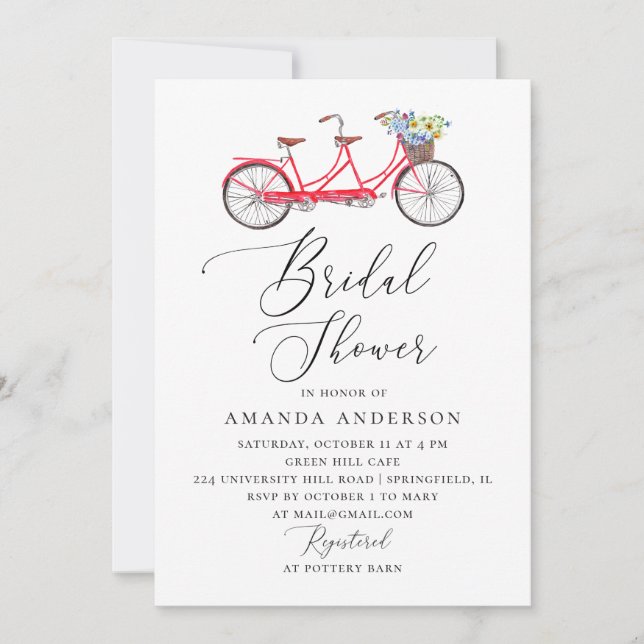 Retro tandem bike. Elegant script bridal shower Invitation (Front)