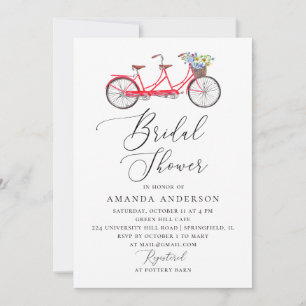 Retro tandem bike. Elegant script bridal shower Invitation