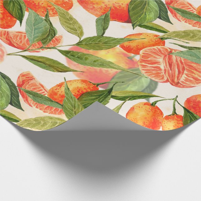 RETRO Tangerines Mandarins Branch Christmas Wrapping Paper (Corner)