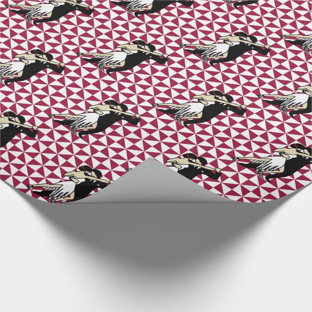 Retro Tango Dancers Burgundy and White Geometric Wrapping Paper (Corner)