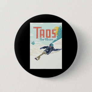 Retro Taos Ski Valley New Mexico Skiing Snowboardi 6 Cm Round Badge
