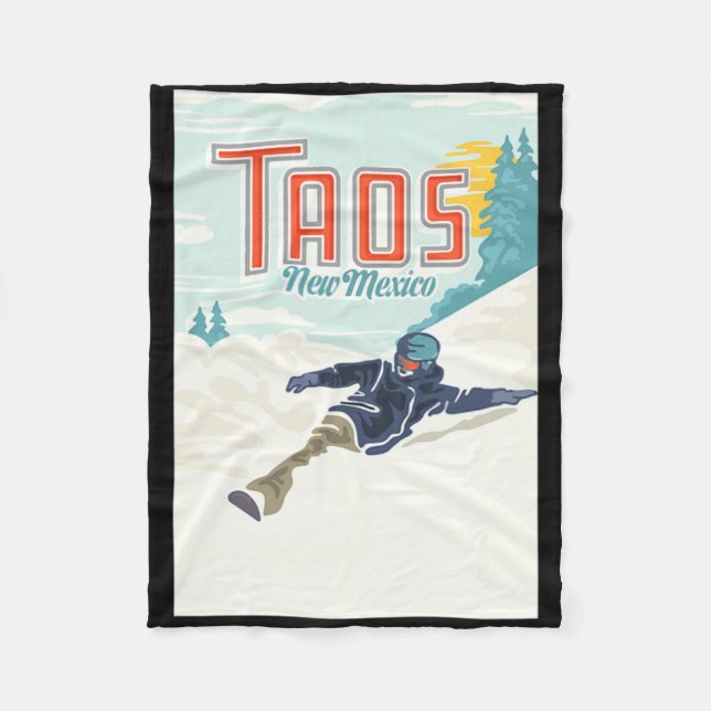 Retro Taos Ski Valley New Mexico Skiing Snowboardi Fleece Blanket (Front)