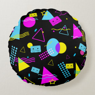 RETRO TAPE COLORFUL SHAPES  ROUND CUSHION