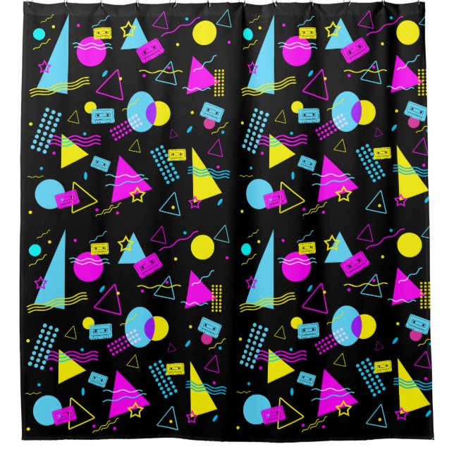 RETRO TAPE COLORFUL SHAPES  SHOWER CURTAIN (Front)