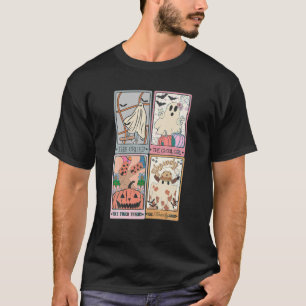 Retro Tarot Card Ghost Halloween Spooky Season Pum T-Shirt