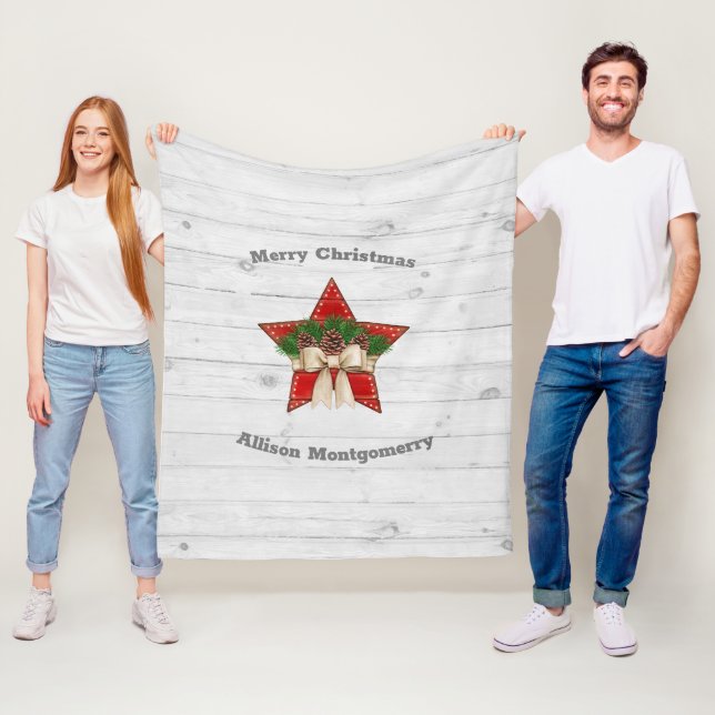 Retro Tartan white wood Wooden Christmas Star  Fleece Blanket (In Situ)