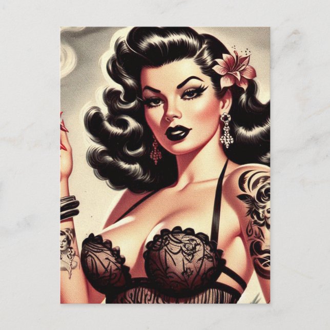 Retro Tatto Goth Girl Postcard (Front)