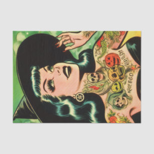 Retro Tattoed Witch Comic Tissue Paper