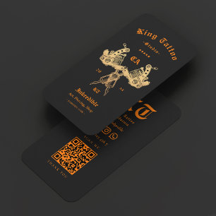 Retro Tattoo Artist Black Orange Tattooist Business Card