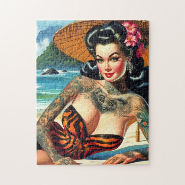 Retro Tattoo Beach Pin-up Jigsaw Puzzle (Vertical)