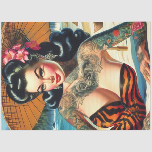 Retro Tattoo Beach Pin-up Tissue Paper (Front)