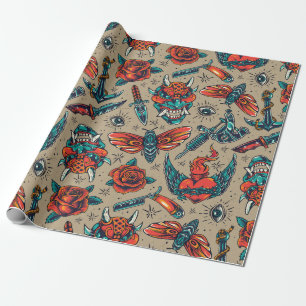Retro Tattoo Design Wrapping Paper