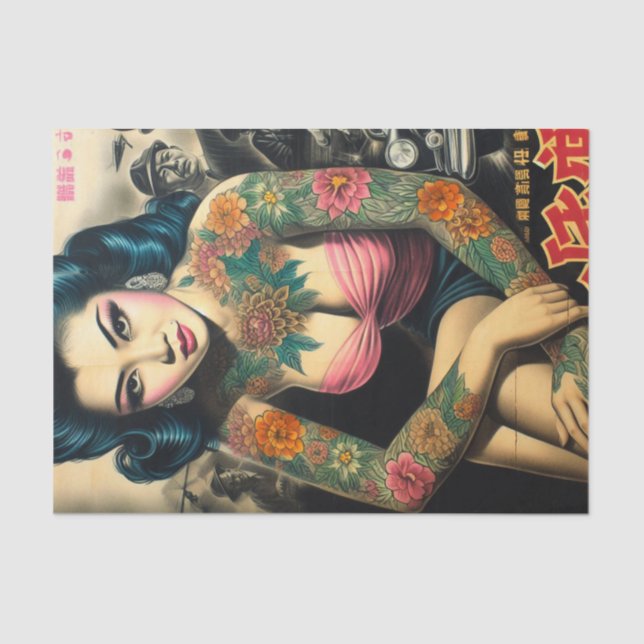 Retro Tattoo Girl Tissue Paper (Front)