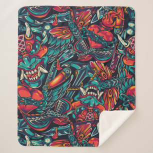 Retro Tattoo Pattern Sherpa Blanket