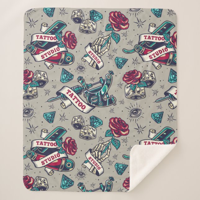 Retro Tattoo Pattern Sherpa Blanket (Front)