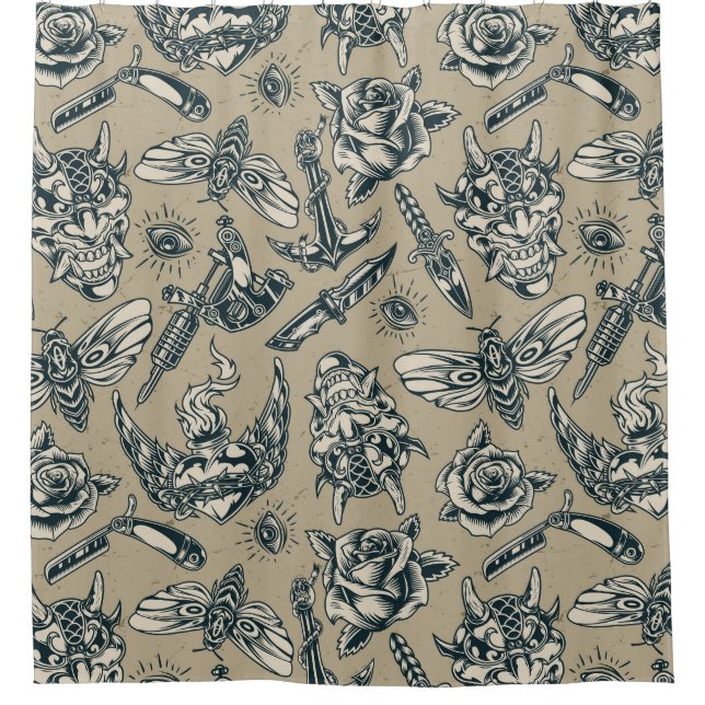 Retro Tattoo Pattern Shower Curtain (Front)