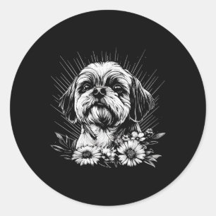 Retro Tattoo Style Shih Tzu Dog Lover  Classic Round Sticker