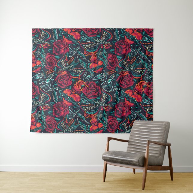 Retro Tattoo Themed Tapestry (In Situ (Horizontal))