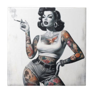 Retro Tattooed Girl Ceramic Tile