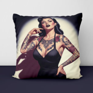 Retro Tattooed Pin-up Cushion