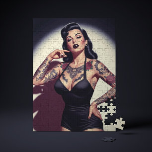 Retro Tattooed Pin-up Jigsaw Puzzle