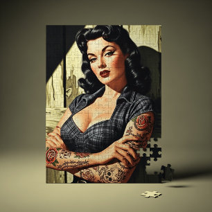 Retro Tattooed Pin-up Jigsaw Puzzle