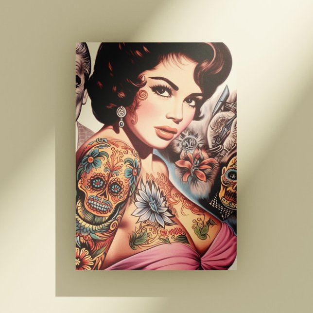 Retro Tattooed Pin-up Postcard (Creator Uploaded)