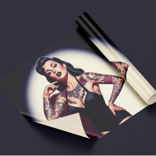 Retro Tattooed Pin-up Wrapping Paper