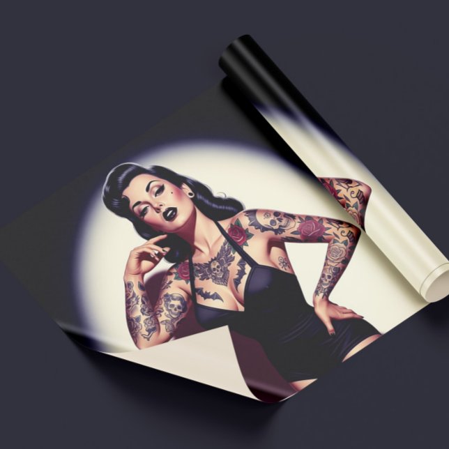 Retro Tattooed Pin-up Wrapping Paper (Creator Uploaded)