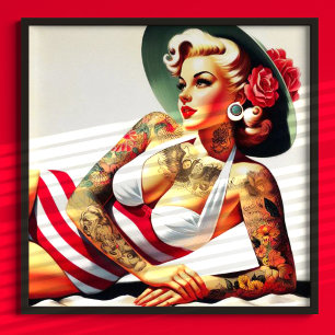 Retro Tattooed Swimsuit Pin-up Poster