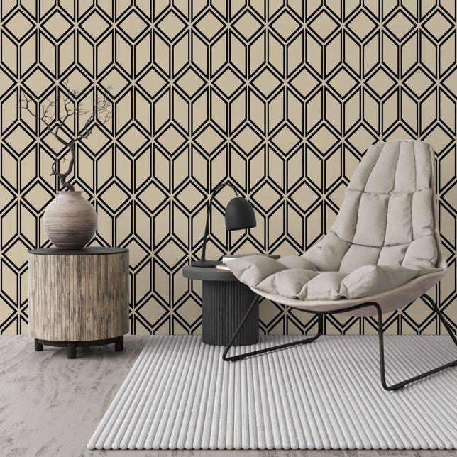 Retro Taupe Beige Brown Black Cubes Pattern Wallpaper (Creator Uploaded)