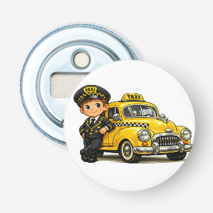 Retro Taxi Driver Boy with Vintage Yellow Car T-Sh Bottle Opener