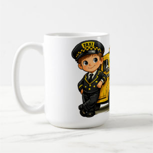 Retro Taxi Driver Boy with Vintage Yellow Car T-Sh Coffee Mug