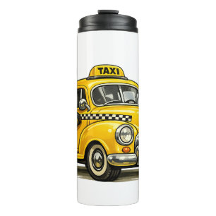 Retro Taxi Driver Boy with Vintage Yellow Car T-Sh Thermal Tumbler