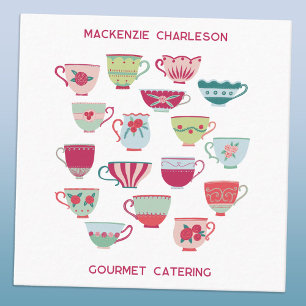 Retro Tea Cup Catering Bakery Cafe Square Business Card