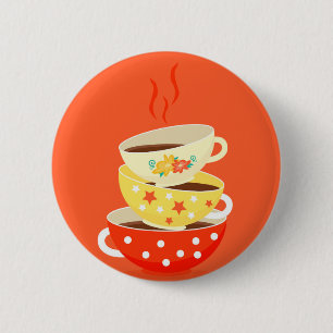 Retro tea vintage tea cups whimsical art 6 cm round badge