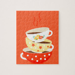 Retro tea vintage tea cups whimsical art jigsaw puzzle