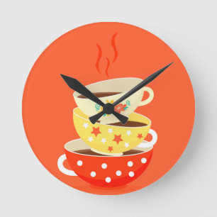 Retro tea vintage tea cups whimsical art round clock
