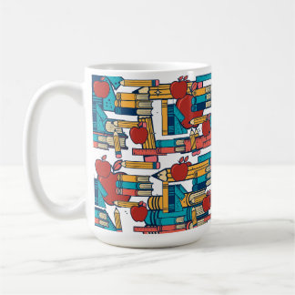 Retro Teacher Apples Books Pencils Pattern Coffee Mug