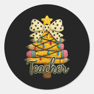 Retro Teacher Christmas, Funny Coquette Bow Gift S Classic Round Sticker