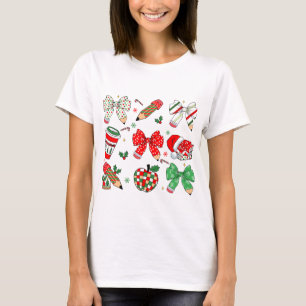 Retro Teacher Christmas Gift Coquette Pencil Bow T-Shirt