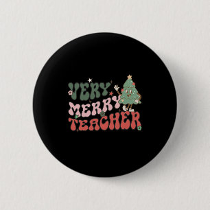Retro Teacher Christmas Very Merry Teacher 6 Cm Round Badge