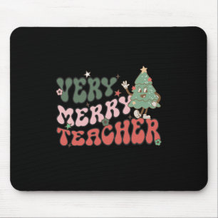 Retro Teacher Christmas  Very Merry Teacher  Mouse Pad