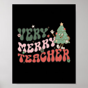 Retro Teacher Christmas Very Merry Teacher Poster