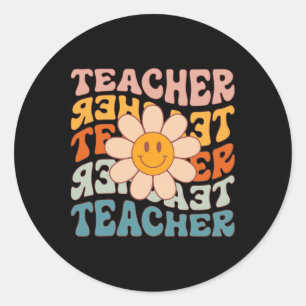 Retro Teacher Daisy Colourful - Elementary School  Classic Round Sticker
