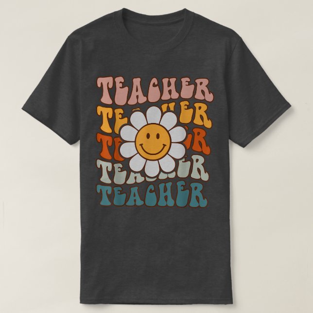 Retro Teacher Daisy Colourful Elementary School Te T-Shirt (Design Front)