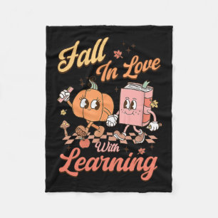 Retro Teacher Fall In Love With Learning Autumn Th Fleece Blanket